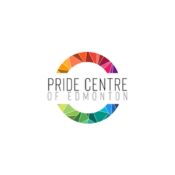 Pride Centre of Edmonton circular logo with rainbow color segments